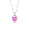 Thumbnail Image 0 of 10.0mm Heart-Shaped Pink and White Lab-Created Sapphire Frame Pendant in Sterling Silver