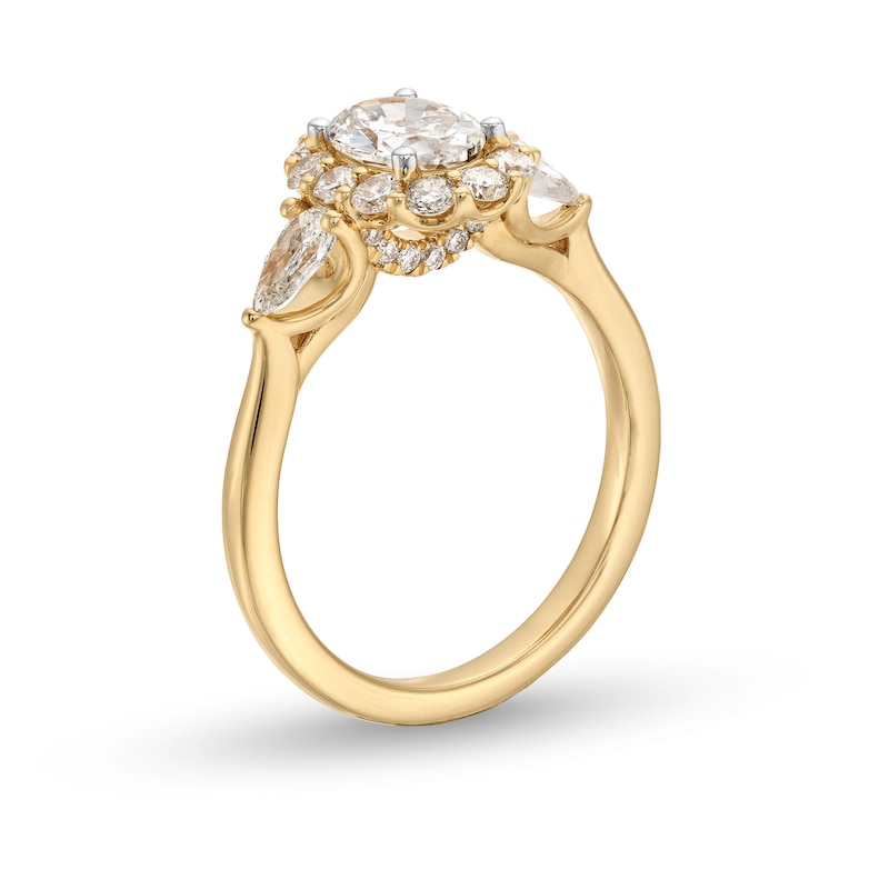 1-3/4 CT. T.W. Oval Diamond Frame Leaf-Sides Engagement Ring in 14K Gold