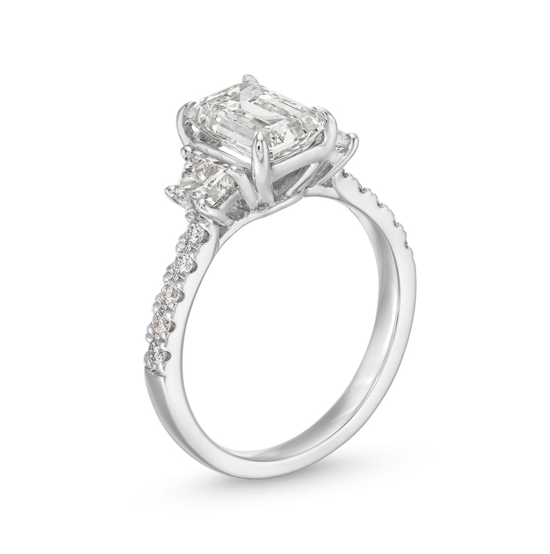 2-7/8 CT. T.W. Emerald-Cut Certified Lab-Created Diamond Three-Stone Engagement Ring In 14K White Gold (F/VS2)