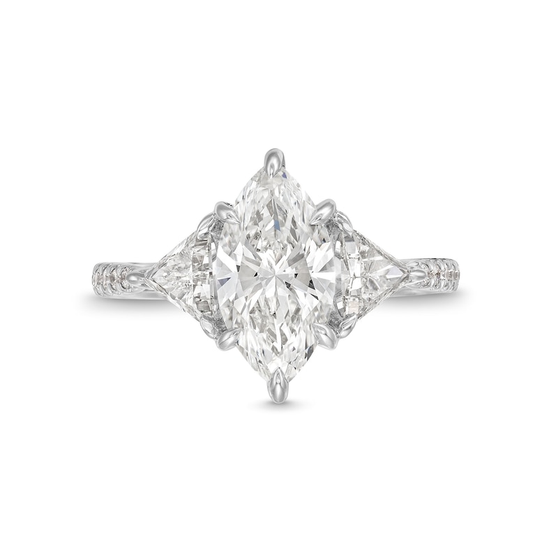 3-1/3 CT. T.W. Marquise-Cut Certified Lab-Created Diamond Three-Stone Engagement Ring in 14K White Gold (F/VS2)