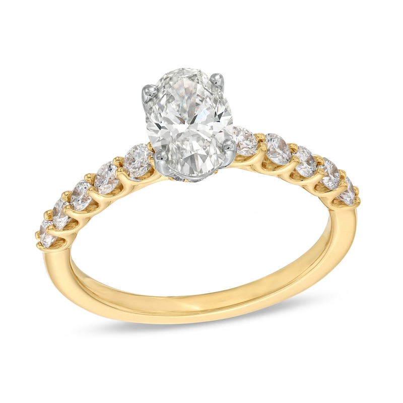 1-1/2 CT. T.W. Certified Oval Lab-Created Diamond Engagement Ring in 14K Gold (I/SI2)