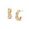 Thumbnail Image 0 of 1/2 CT. T.W. Diamond Textured Twist J-Hoop Earrings in 10K Gold