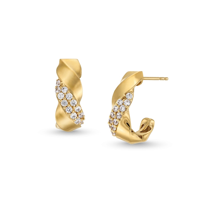 1/2 CT. T.W. Diamond Textured Twist J-Hoop Earrings in 10K Gold