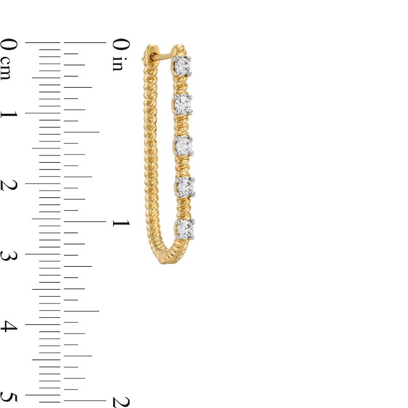 1/2 CT. T.W. Diamond Station Rope-Textured U-Hoop Earrings in 10K Gold