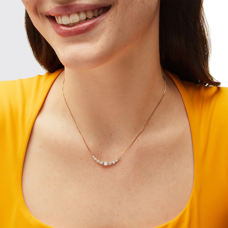 1 CT. T.W. Certified Lab-Created Diamond Graduated Curved Nine Stone Necklace in 14K Gold (F/SI2)