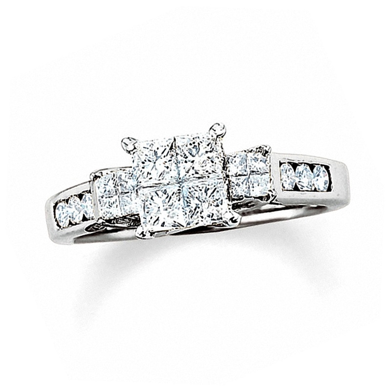 Previously Owned - 1 CT. T.W. Quad Princess-Cut Diamond Three Stone Ring in 14K White Gold