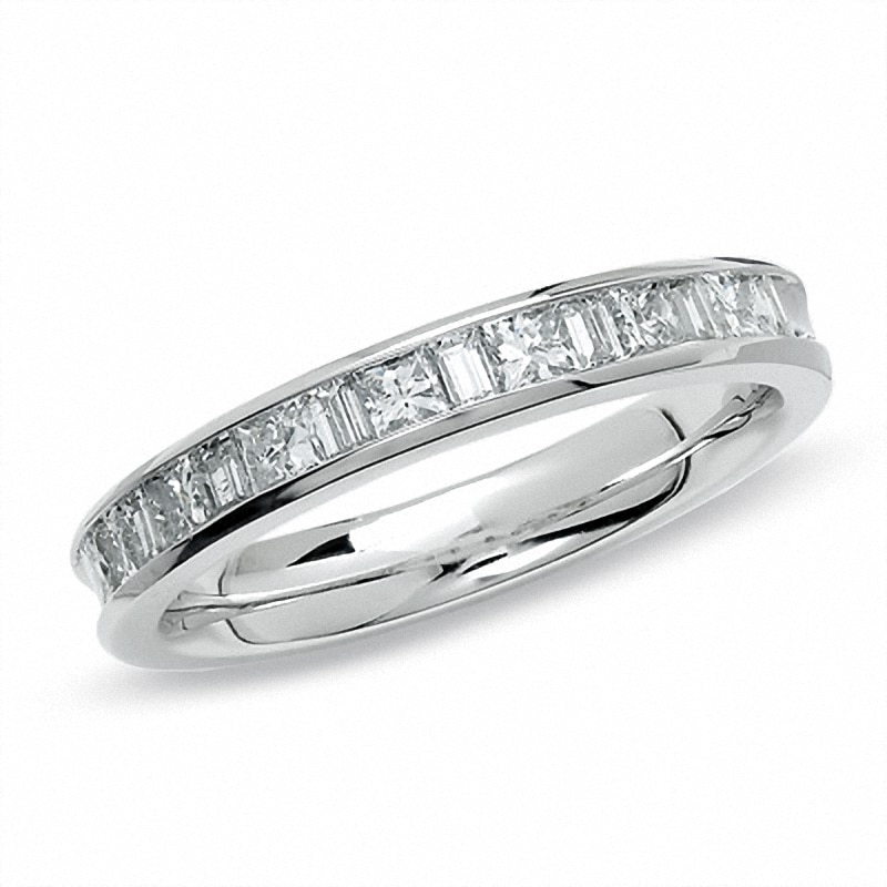 Main Image 1 of Previously Owned - 1/2 CT. T.W. Princess-Cut and Baguette Diamond Channel Band in 14K White Gold