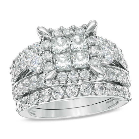 Previously Owned 4 CT. T.W. Quad PrincessCut Diamond Frame Bridal