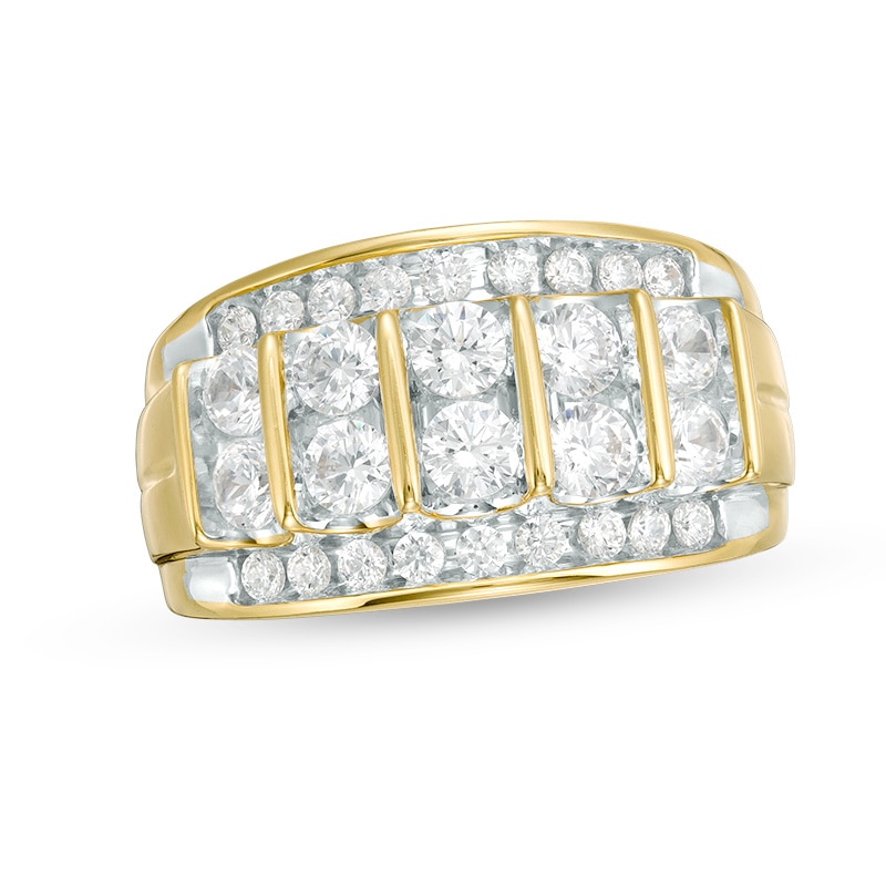 Previously Owned - Men's 2 CT. T.W. Champagne Diamond Multi-Row Column Ring in 10K Gold