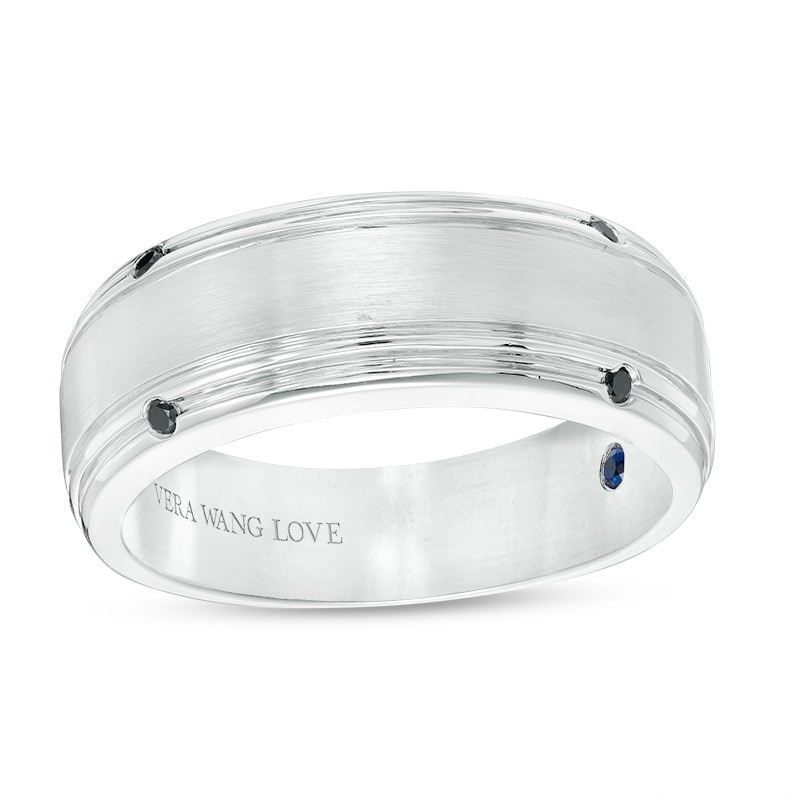 Previously Owned - Vera Wang Love Collection Men's 1/20 CT. T.W. Black Diamond Four Stone Wedding Band in 14K White Gold