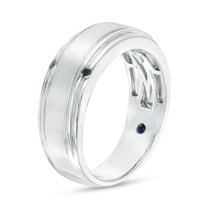 Previously Owned - Vera Wang Love Collection Men's 1/20 CT. T.W. Black Diamond Four Stone Wedding Band in 14K White Gold