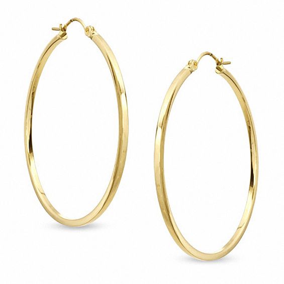 14K Gold 45mm Polished Square Edge Hoop Earrings