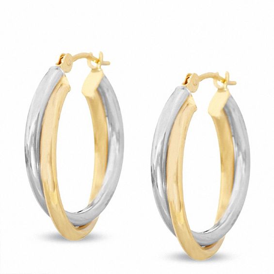 14K Two-Tone Gold 45mm Bypass Hoop Earrings