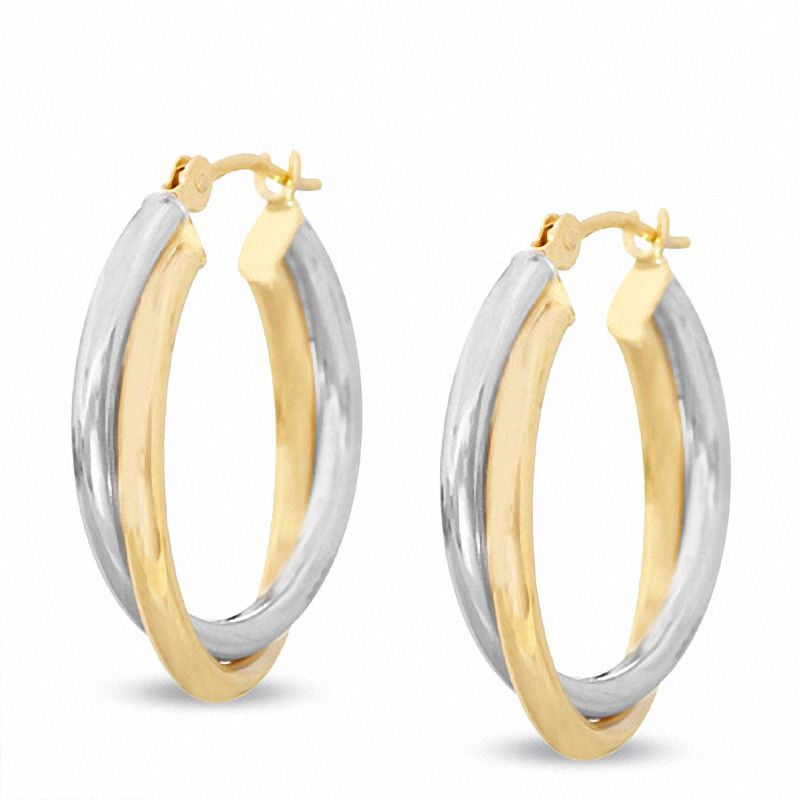 Main Image 1 of 14K Two-Tone Gold 45mm Bypass Hoop Earrings