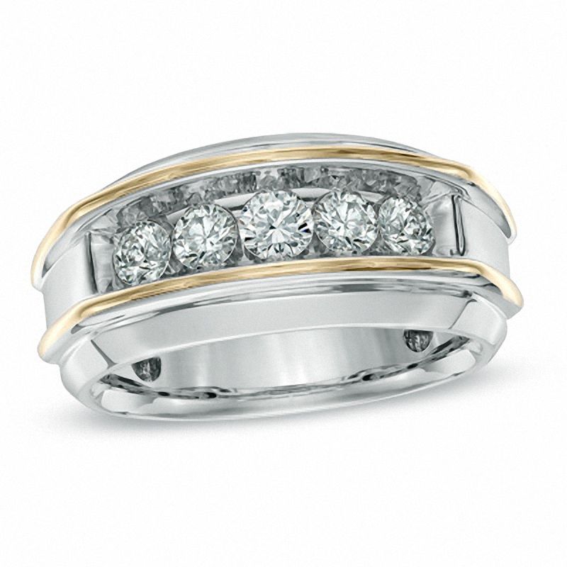 Men's 1 CT. T.W. Diamond Five Stone Band in 10K Two-Tone Gold