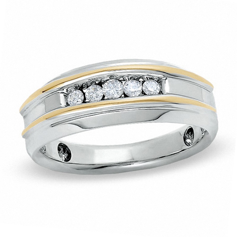 Men's 1/2 CT. T.W. Diamond Five Stone Band in 10K Two-Tone Gold