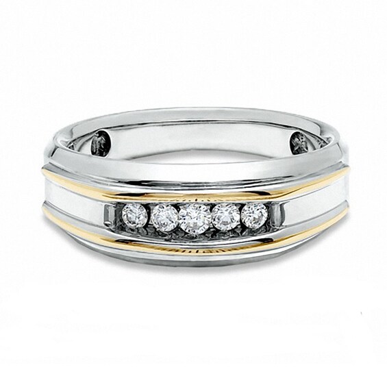 Men's 1/2 CT. T.w. Diamond Five Stone Band in 10K Two-Tone Gold