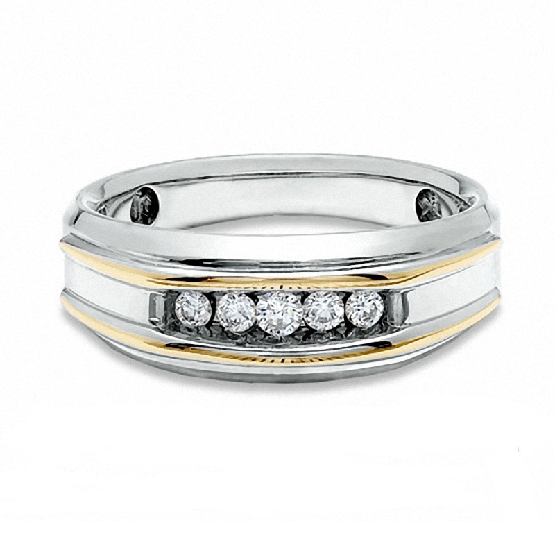 Men's 1/2 CT. T.W. Diamond Five Stone Band in 10K Two-Tone Gold