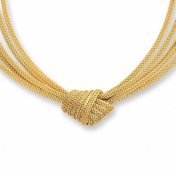 14K Gold 5 Strand Knotted Mesh Necklace