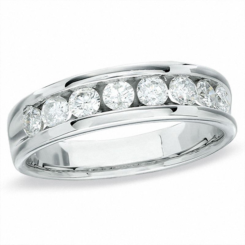 Main Image 1 of Men's 1 CT. T.W. Diamond Eight Stone Wedding Band in 14K White Gold