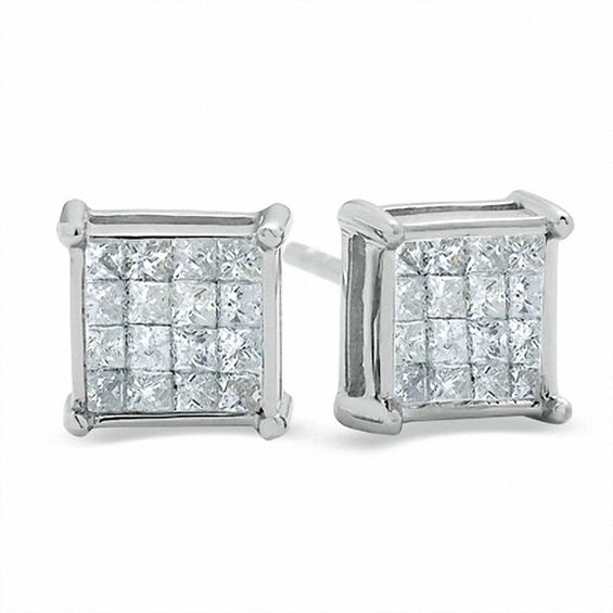 1/2 CT. T.w. Princess-Cut Multi-Diamond Fashion Earrings in 14K White Gold