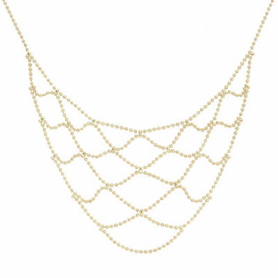 14K Gold Diamond Cut Beaded Drop Necklace