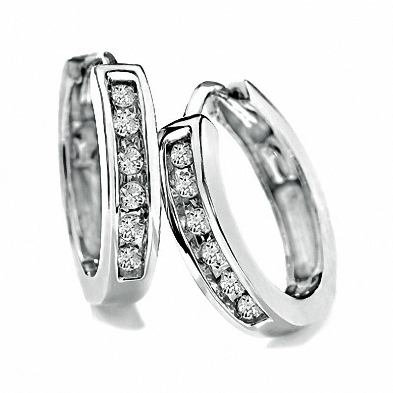 Zales 1 4 ct. T.W. Diamond Huggie Hoop Earrings in 10K White Gold