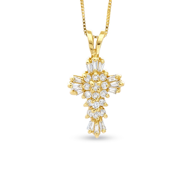 Main Image 1 of 1/4 CT. T.W. Diamond Cross Pendant in 14K Gold