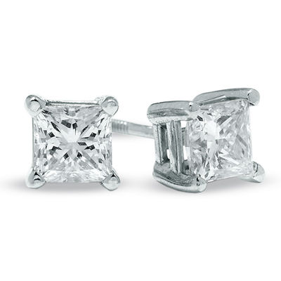 1 2 Ct T W Diamond Solitaire Stud Earrings In 10k White Gold