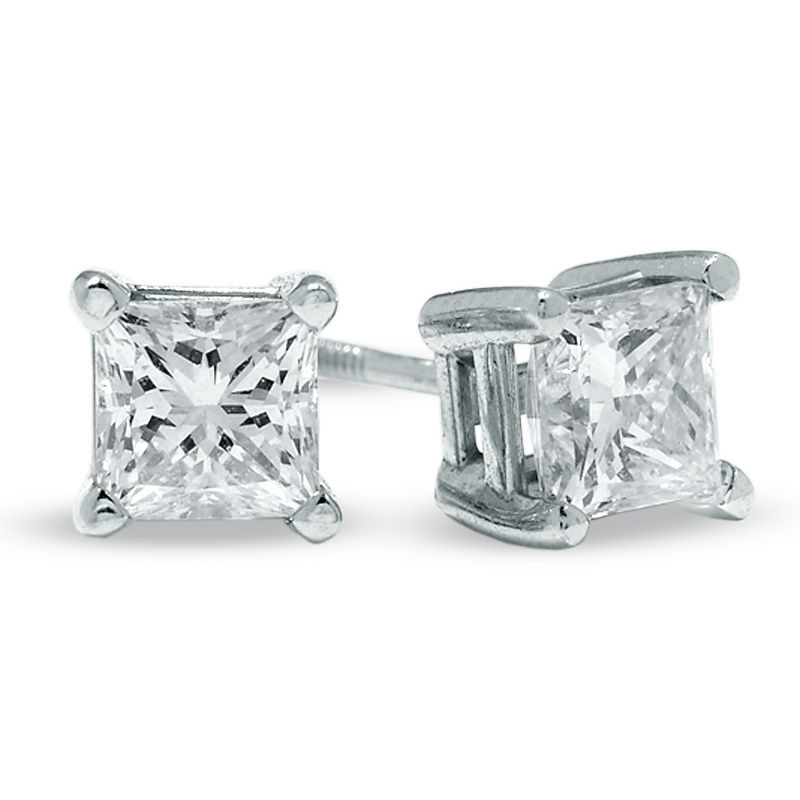 Main Image 1 of 1 CT. T.W. Princess Cut Diamond Solitaire Stud Earrings in 14K White Gold