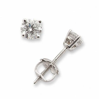 The Diamond Deal 14kt White Gold Unisex Round Diamond Solitaire Stud Earrings 1/4 Cttw