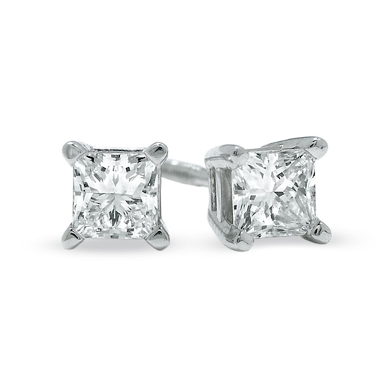 1/ CT. T.w. Princess-Cut Diamond Solitaire Stud Earrings in 14K White Gold (I/I1