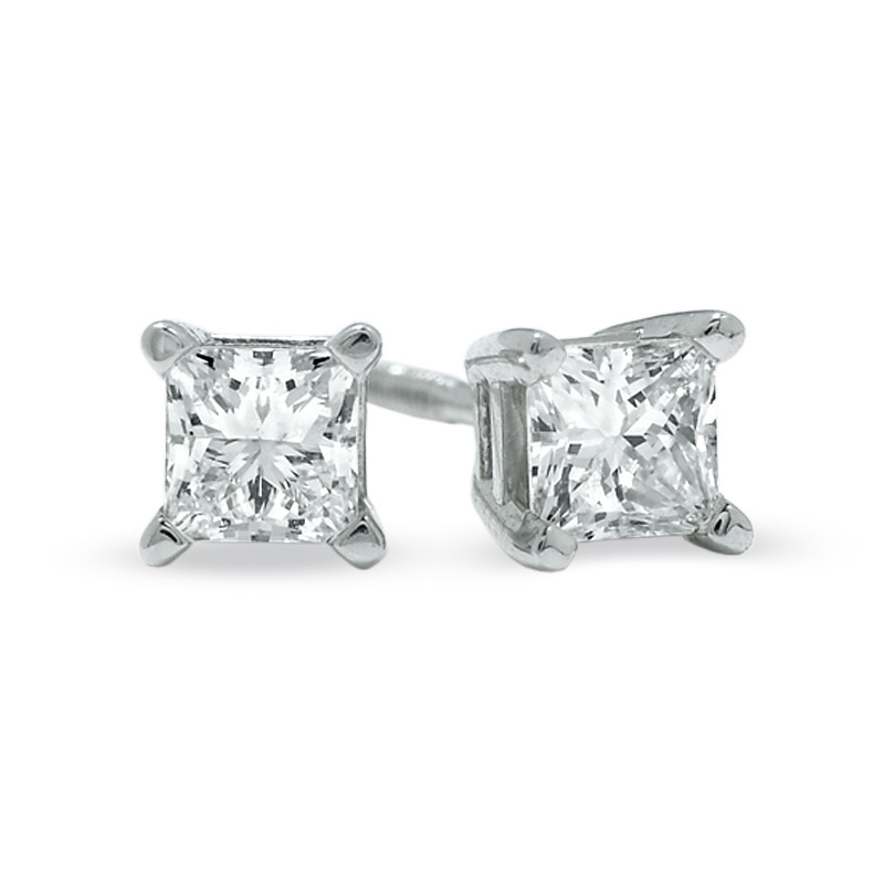 1/2 CT. T.W. Princess-Cut Diamond Solitaire Stud Earrings in 14K White Gold (I/I1)