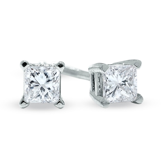 1/3 CT. T.w. Princess Cut Diamond Solitaire Stud Earrings in 14K White Gold