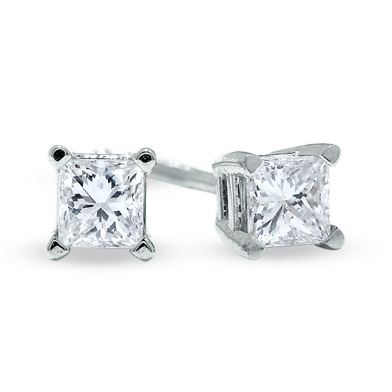 Main Image 1 of 1/3 CT. T.W. Princess Cut Diamond Solitaire Stud Earrings in 14K White Gold