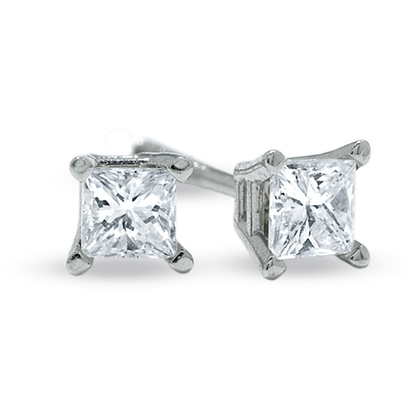 Main Image 1 of 1/4 CT. T.W. Princess-Cut Diamond Solitaire Stud Earrings in 14K White Gold (I/I1)