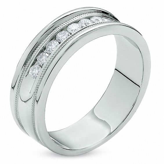 1/2 CT. T.w. Diamond Channel Milgrain Band in 14K White Gold