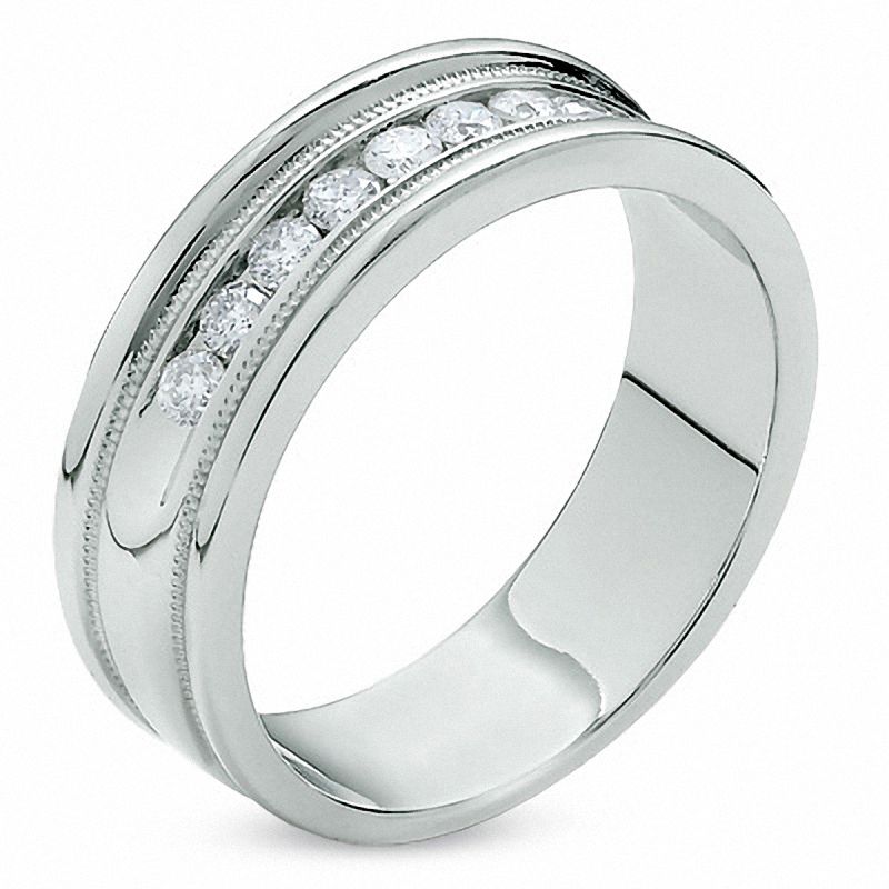 Main Image 2 of Men's 1/2 CT. T.W. Diamond Channel Milgrain Band in 14K White Gold
