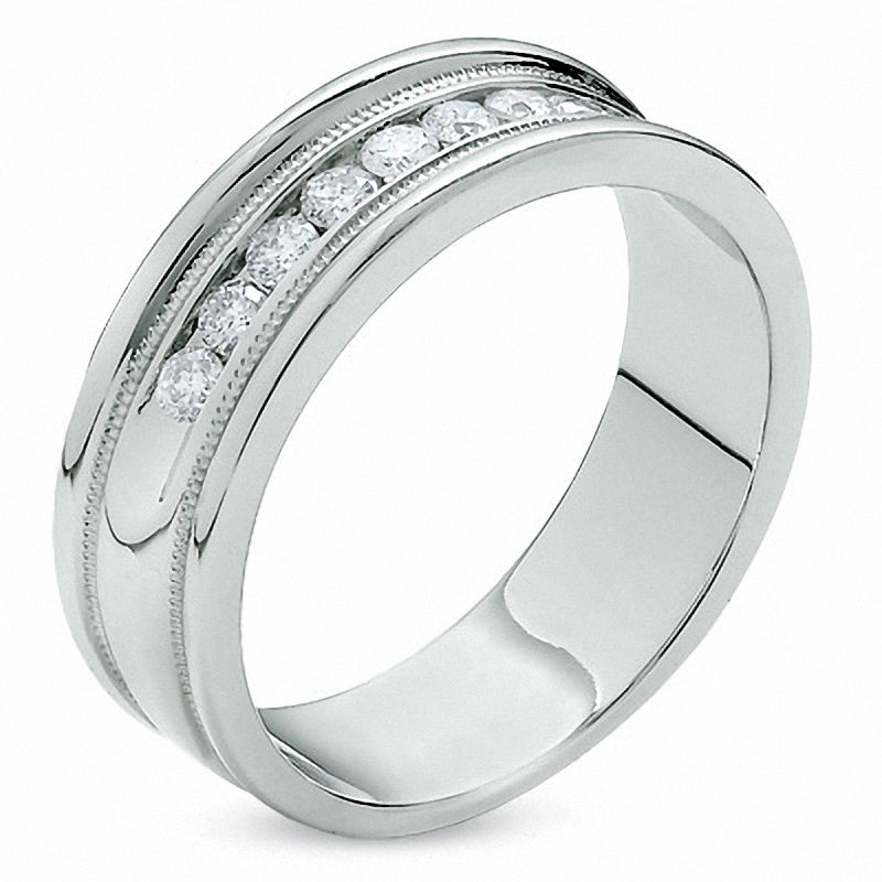 Men's 1/2 CT. T.W. Diamond Channel Milgrain Band in 14K White Gold