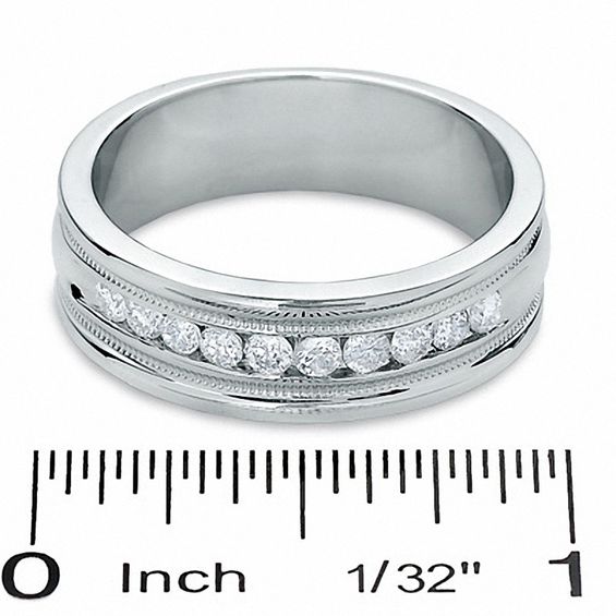 1/2 CT. T.w. Diamond Channel Milgrain Band in 14K White Gold
