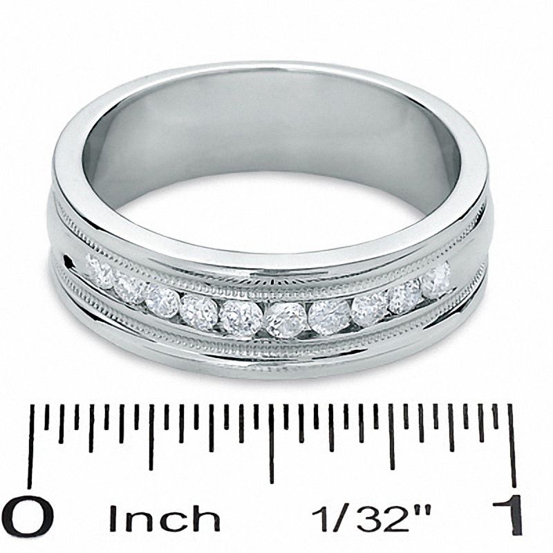Main Image 3 of Men's 1/2 CT. T.W. Diamond Channel Milgrain Band in 14K White Gold