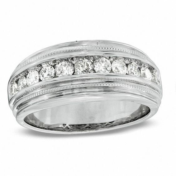 Men's 1 CT. T.w. Diamond Milgrain Band In 14K White Gold