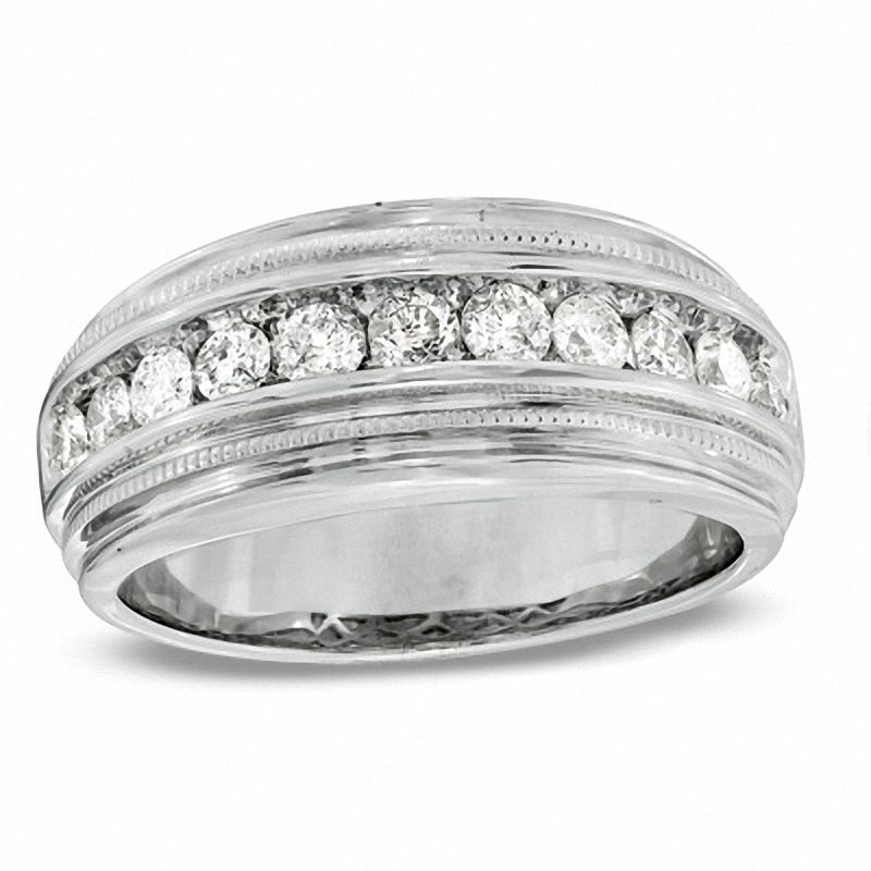 Men's 1 CT. T.W. Diamond Milgrain Band in 14K White Gold