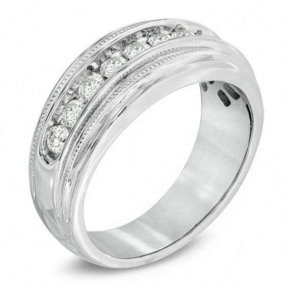 1 CT. T.w. Diamond Milgrain Band in 14K White Gold