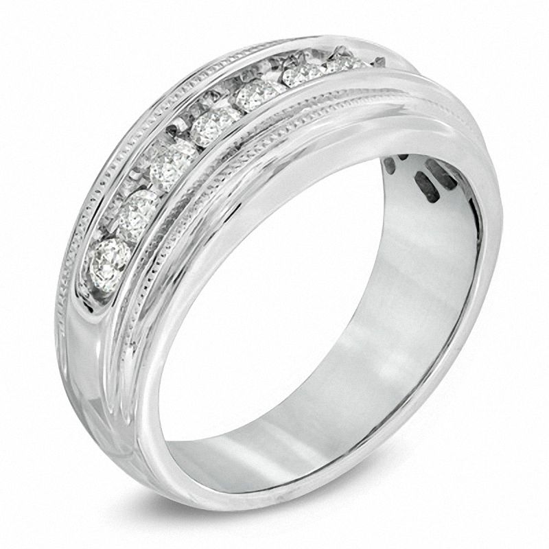 Men's 1 CT. T.W. Diamond Milgrain Band in 14K White Gold