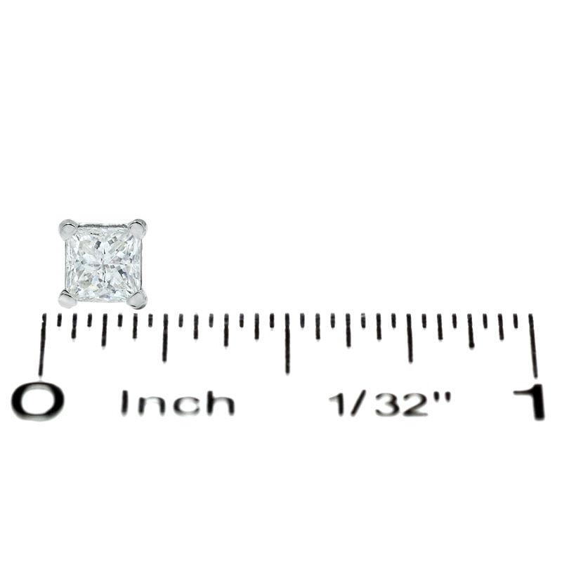 Main Image 2 of 3/4 CT. T.W. Certified Princess-Cut Diamond Solitaire Stud Earrings in 14K White Gold