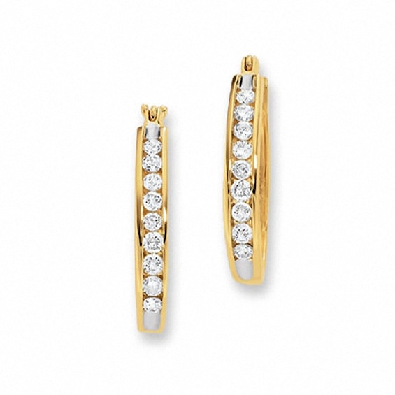 1/4 CT. T.w. Channel-Set Diamond Oval Hoop Earrings In 14K Gold