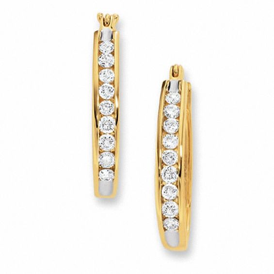 1 CT. T.w. Channel-Set Diamond Oval Hoop Earrings in 14K Gold