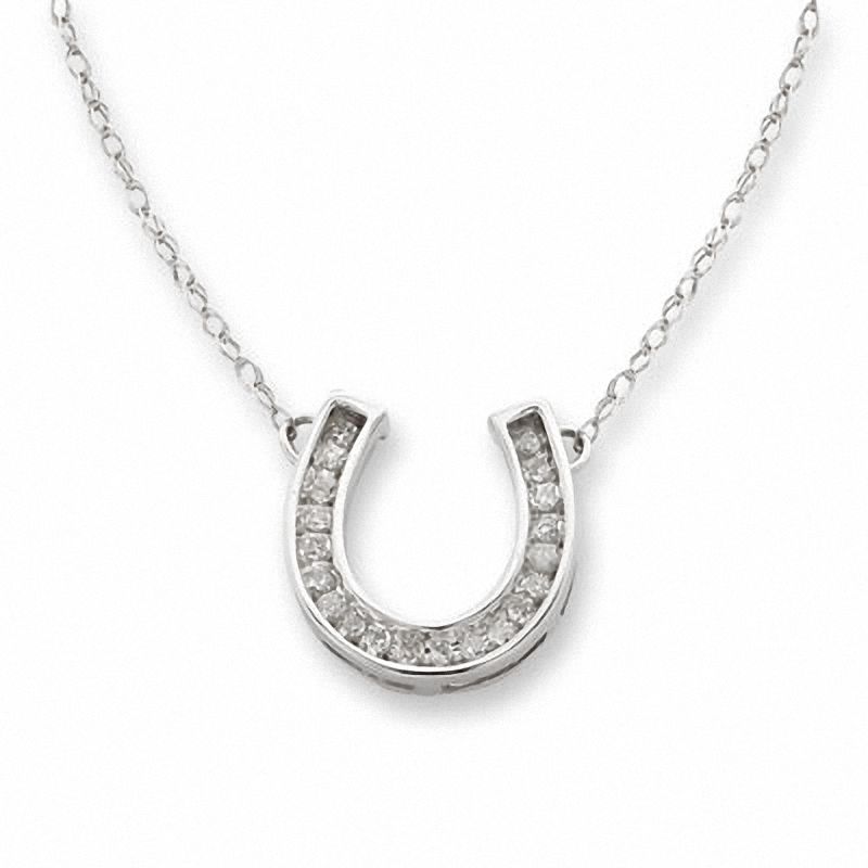 Main Image 1 of 1/10 CT. T.W. Diamond Horseshoe Pendant in 10K White Gold