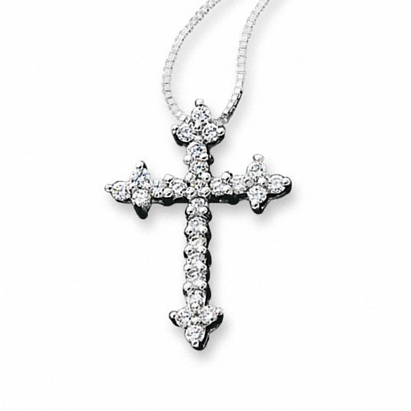 Main Image 1 of 1/4 CT. T.W. Certified Flawless Diamond Gothic Cross Pendant in 14K White Gold